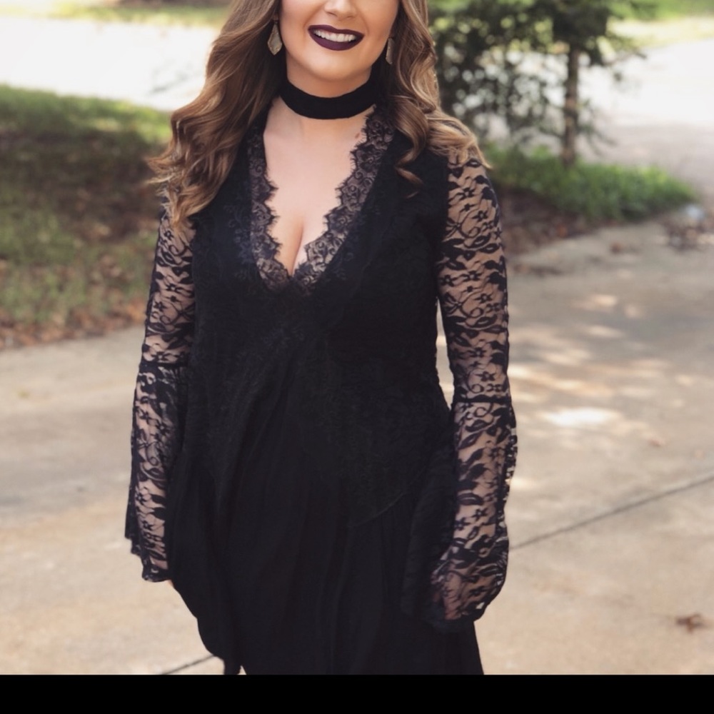Lace Long Sleeve Black Dress